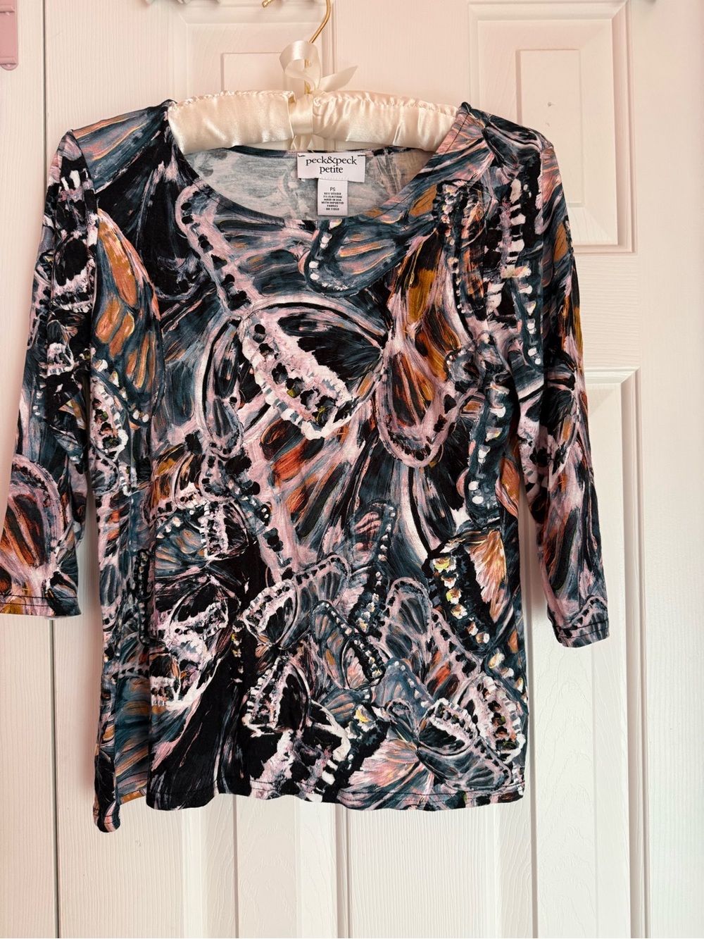 🦋Peck & Peck Petite Abstract Butterfly Brushstroke Top in Multicolors